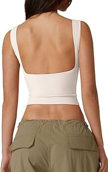 QINSEN Sleeveless Top for Womens Open Back High Neck Tee